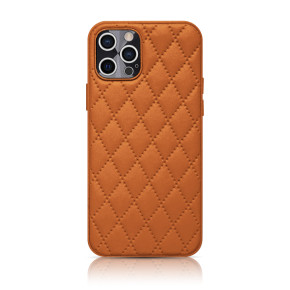 Луксозен силиконов гръб с кожа и ромб дизайн Apple iPhone 11 Pro 5.8 оранжев 